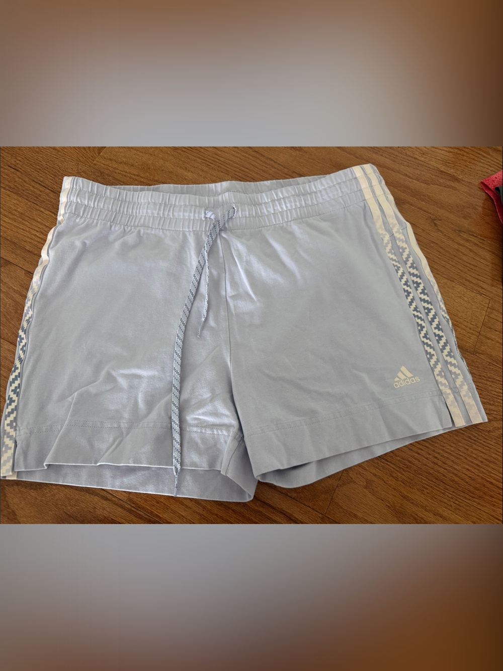 adidas Pale Gray Athletic Shorts with Patterned Side Stripes
